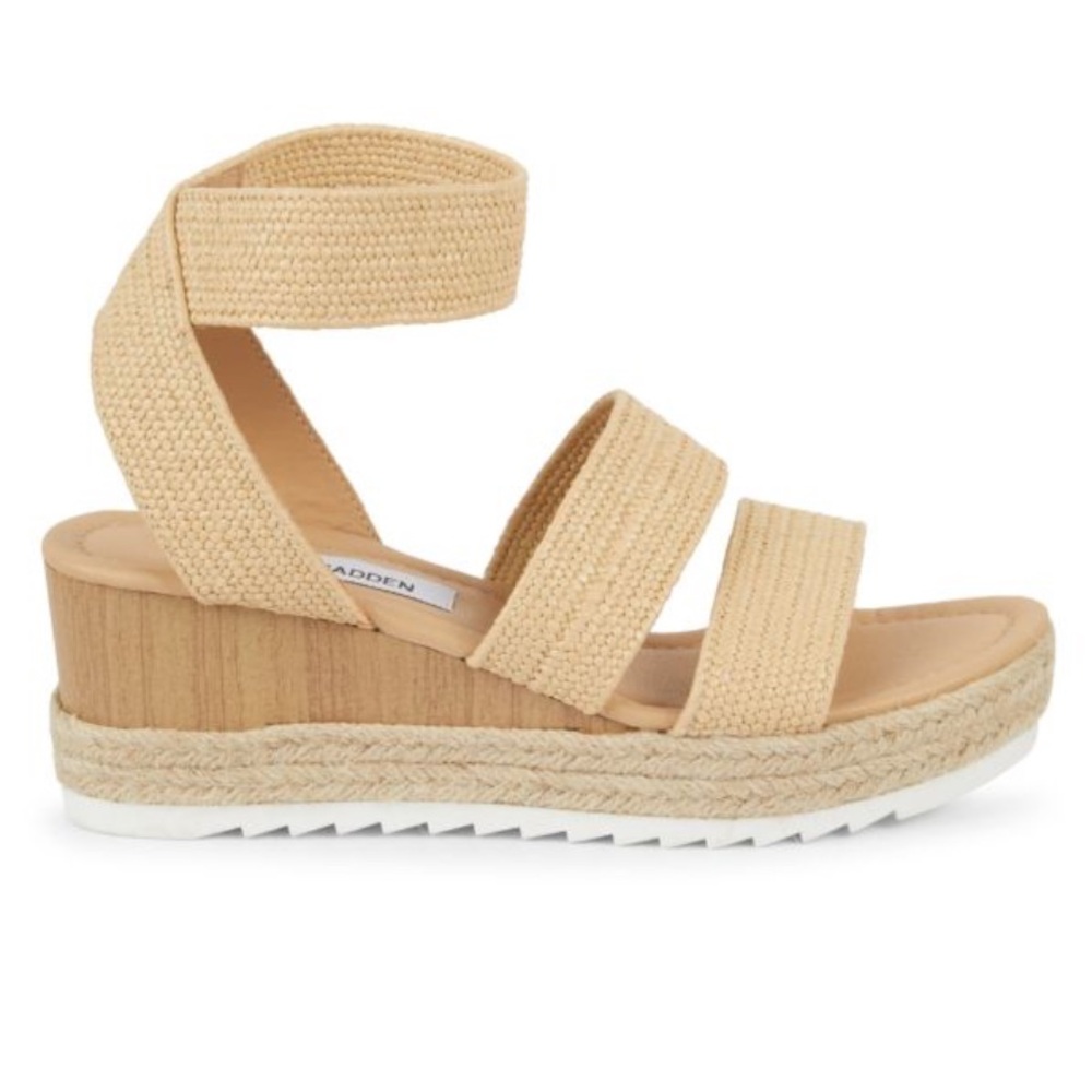 STEVE MADDEN Yaro Raffia Platform Ankle-Strap Sandals